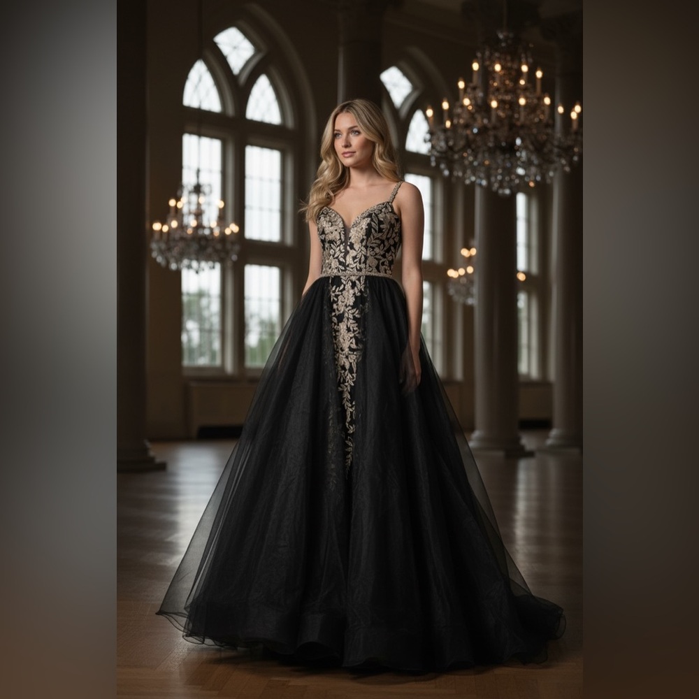 Sherri Hill Black and Gold Prom Dress